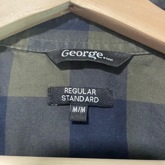 George Navy Blue  and Olive Green Checkered Plaid Shirt - Medium - Picture 5 of 8